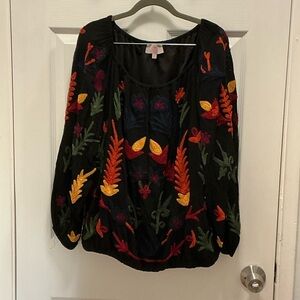 Laurie Felt Black Blouse with Colorful Embroidery